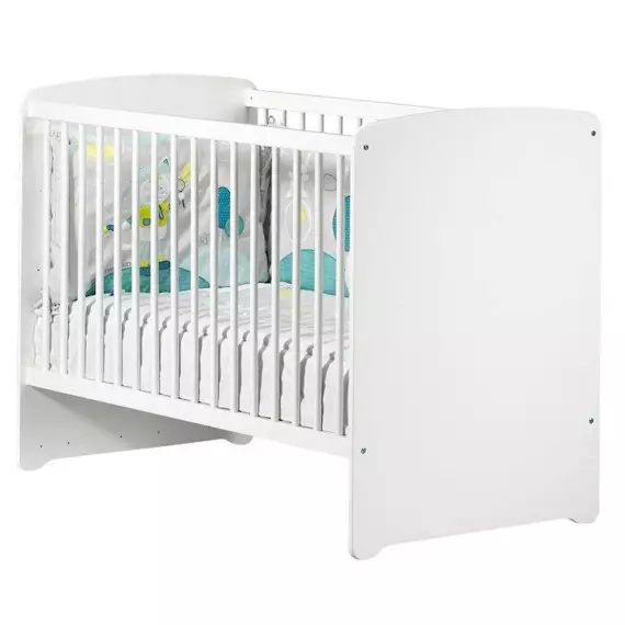Lit bébé en bois blanc 120×60 – BABY PRICE – têtes panneaux non transformable – galeries fixes – sommier réglable en hauteur blanc