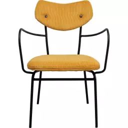 Chaise avec accoudoirs jaune côtelé et acier noir