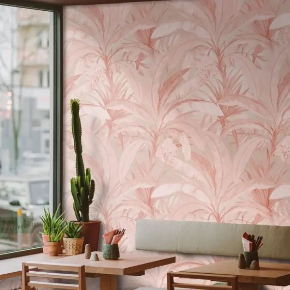 Papier Peint Rose Jungle Tropicale 250×200 cm