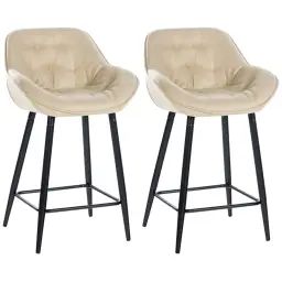 Lot de 2 Tabourets de bar Avec accoudoirs tissu Crème