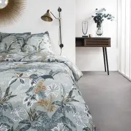 Parure de lit 2 personnes imprimé en Coton Bleu 220×240 cm