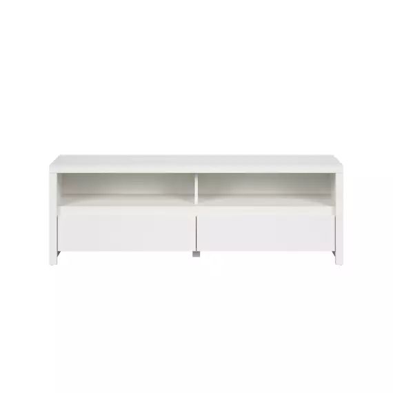Meuble tv 2 tiroirs 2 niches 143 cm blanc