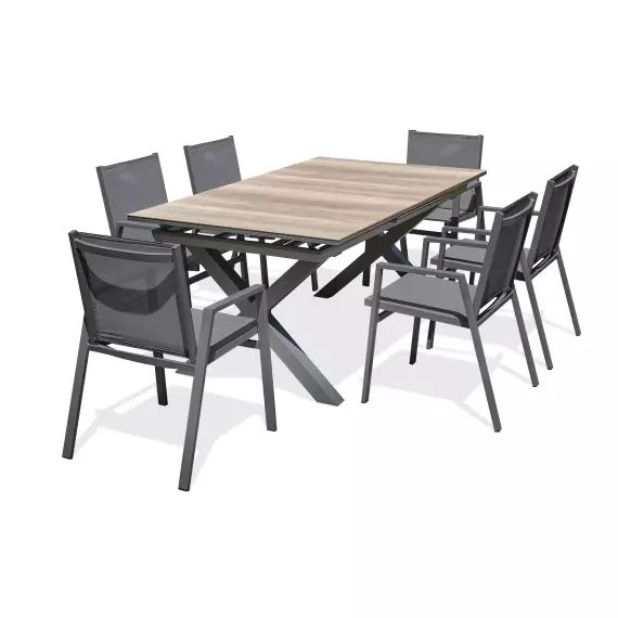 Ensemble repas de jardin 6 places en aluminium gris anthracite