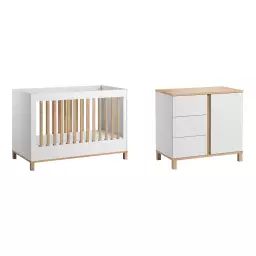 Chambre bébé : Duo – Lit bébé 60×120 commode blanc