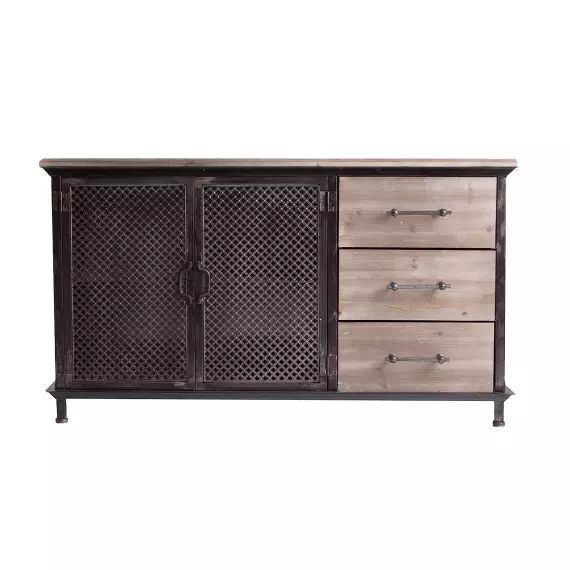 Buffet en fer et bois en noir et marron 120x40x68.5