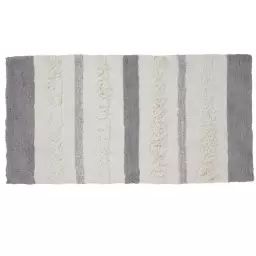 Tapis de bain en coton fantaisie blanc et gris 60x120cm
