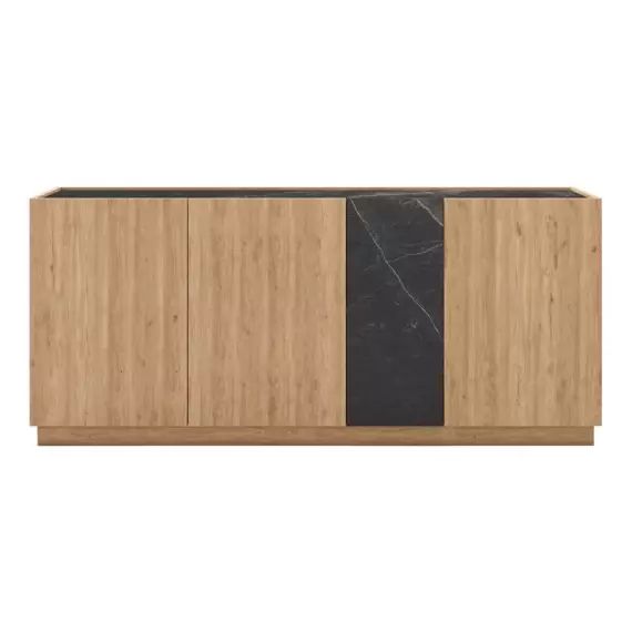 Buffet 4 portes 180 cm DIONE imitation chêne et marbre noir