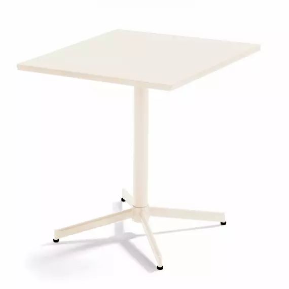 Table de jardin carrée bistro inclinable en acier ivoire 70cm