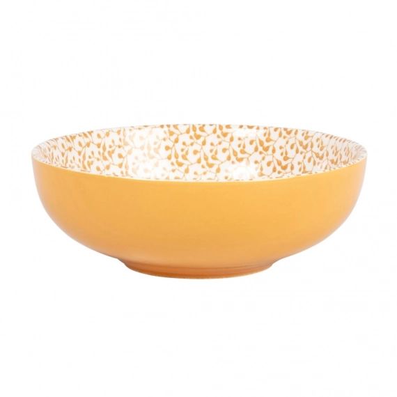Assiette creuse en grès blanc et jaune motifs graphiques