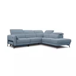 Canapé d’angle gauche 5 places avec relax électrique tissu bleu