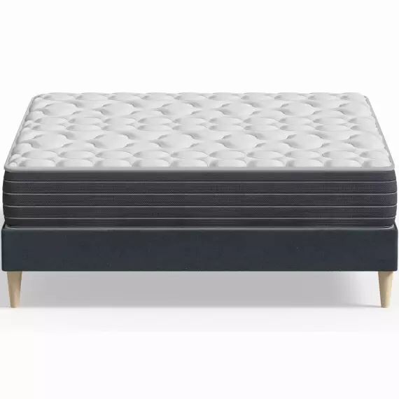 Pack lit 160×200 en velours bleu nuit + Matelas mémoire de forme