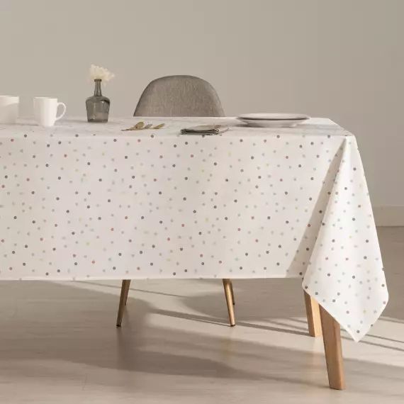 Nappe en coton biologique antitâche imprimée blanc 140×100 cm