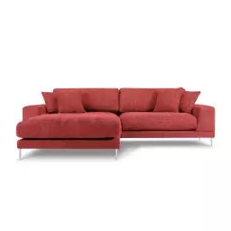 Canapé d’angle gauche 5 places en tissu structuré rouge