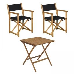 Table bistrot pliante carrée et 2 chaises pliantes noir