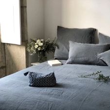 Parure de lit en lin lavé gris anthracite 260x240cm – Oslo