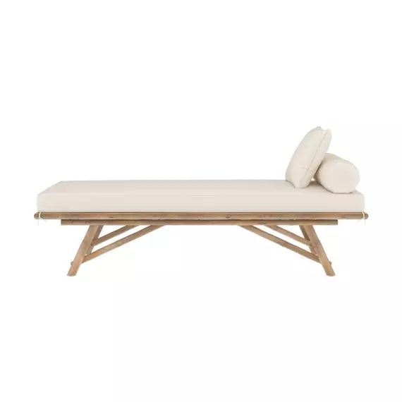 Banquette de jardin en bambou avec matelas blanc