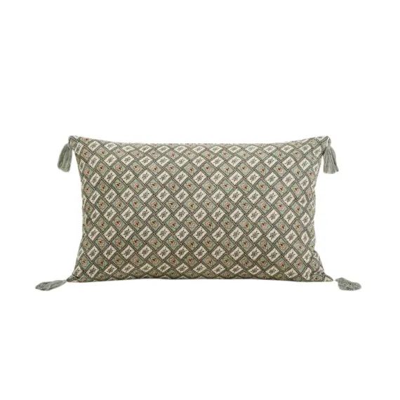 Housse de coussin 28×47 cm Vert de gris et écru