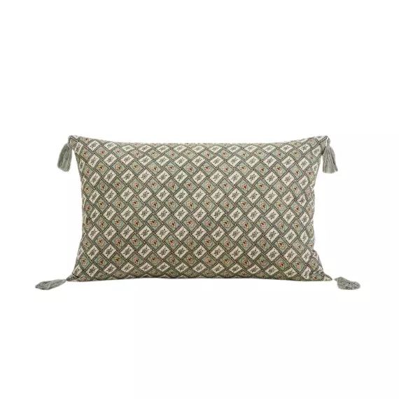 Housse de coussin 28×47 cm Vert de gris et écru