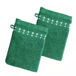 Lot de 2 gants de toilette 15×21 vert en coton 450 g/m²