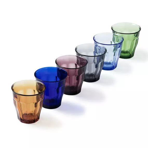 Lot de 6 – Verre à eau 25 cl en verre résistant teinté multicolore