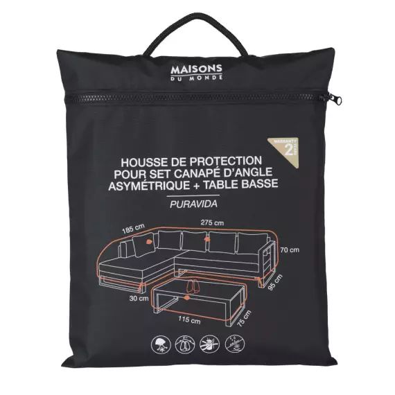 Housse de protection pour salon de jardin d&rsquo;angle noire 275x95x70