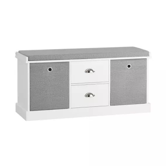 Banc à chaussures avec coussin rembourré effect bois gris
