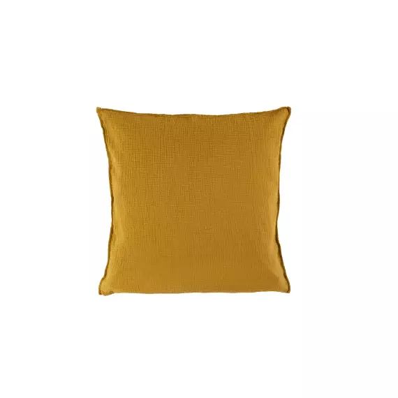 Taie d’oreiller en double gaze de coton jaune safran 65×65 cm