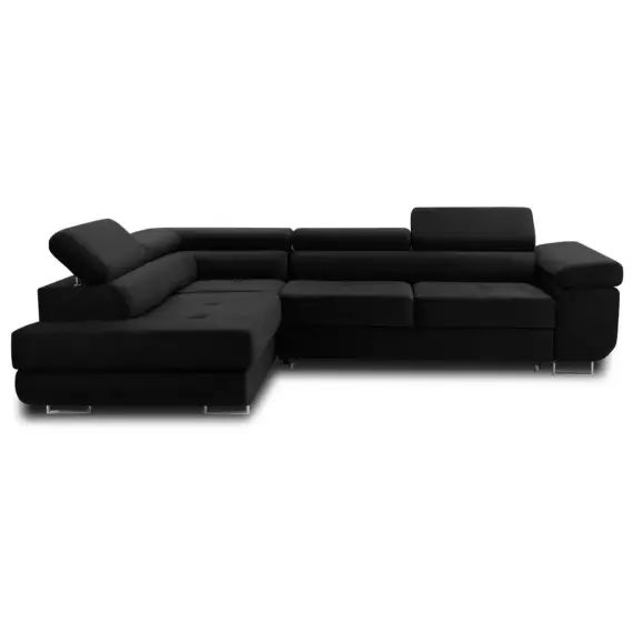 Canapé d&rsquo;angle gauche convertible 5 places velours noir