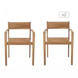 Lot de 2 fauteuils de jardin en bois d’acacia fsc coloris naturel