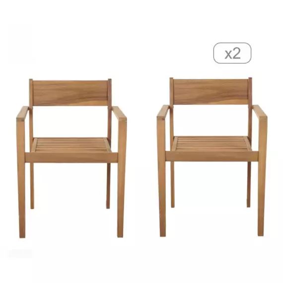 Lot de 2 fauteuils de jardin en bois d’acacia fsc coloris naturel