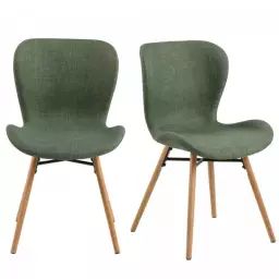 Lot de 2 chaises en tissu pieds bois vert