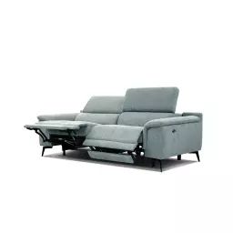 Canapé droit 3 places avec 2 relax  électriques tissu bleu clair