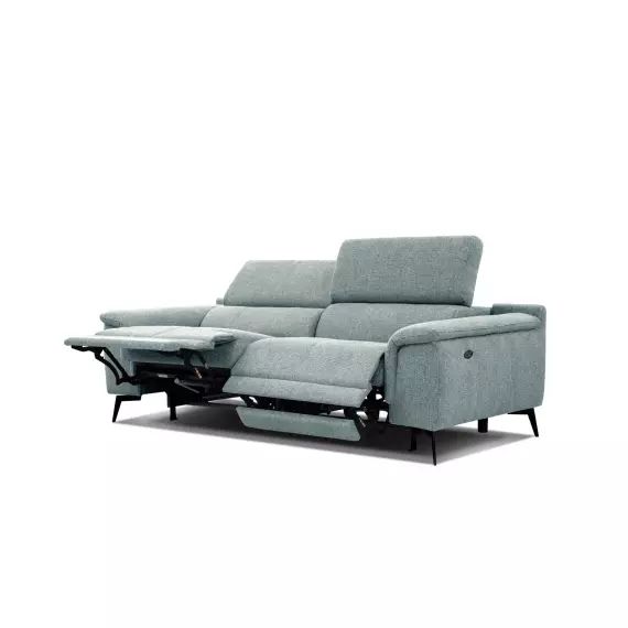 Canapé droit 3 places avec 2 relax  électriques tissu bleu clair