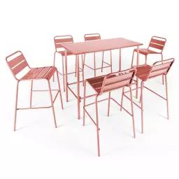 Ensemble table haute de jardin et 6 chaises en métal argile