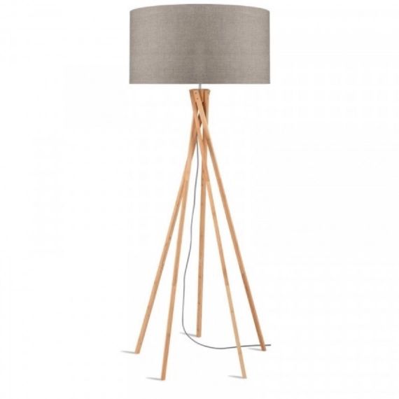 Lampadaire en bambou et lin gris H160cm