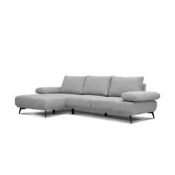 Canapé d’angle gauche 4 places tissu gris clair