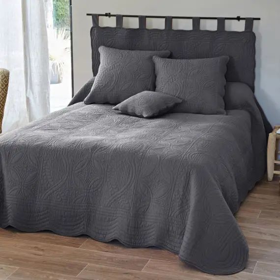 Jeté de lit 180×250 gris en coton