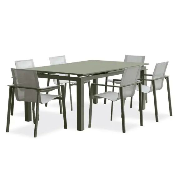Ensemble repas de jardin 6 places en aluminium kaki