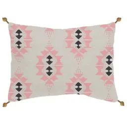 Coussin coton blanc avec motifs ethniques 30x50cm
