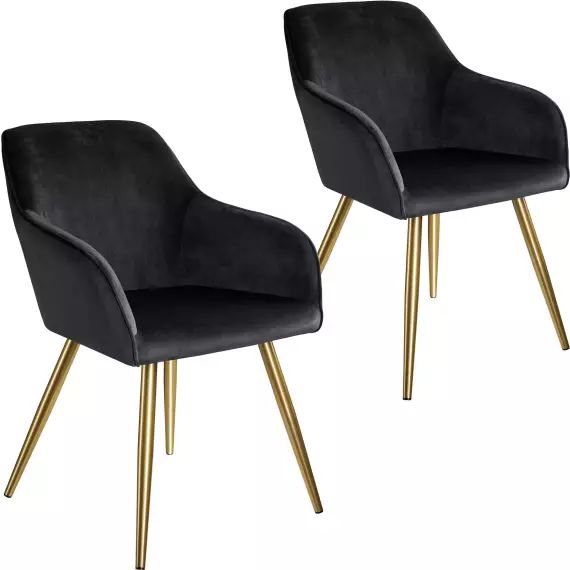 2 Chaises MARILYN Effet Velours Style Scandinave noir/or