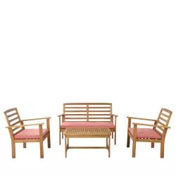 Kimo – Salon de jardin 1 canapé, 2 fauteuils et 1 table basse en bois d’acacia – Couleur – Terracotta