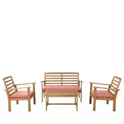 Kimo – Salon de jardin 1 canapé, 2 fauteuils et 1 table basse en bois d’acacia – Couleur – Terracotta