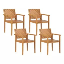 Lot de 4 chaises de jardin en bois d’acacia clair