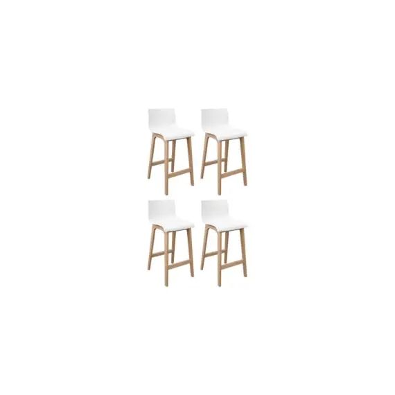 Tabourets de bar en chêne et assise blanche 65 cm – Lot de 4