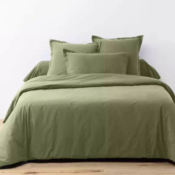 Parure de lit 1 place coton unie vert verveine 140×200 cm