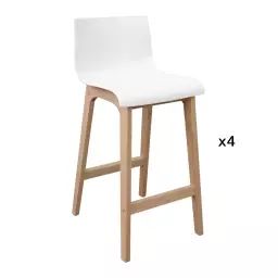 Tabourets de bar en chêne et assise blanche 65 cm – Lot de 4