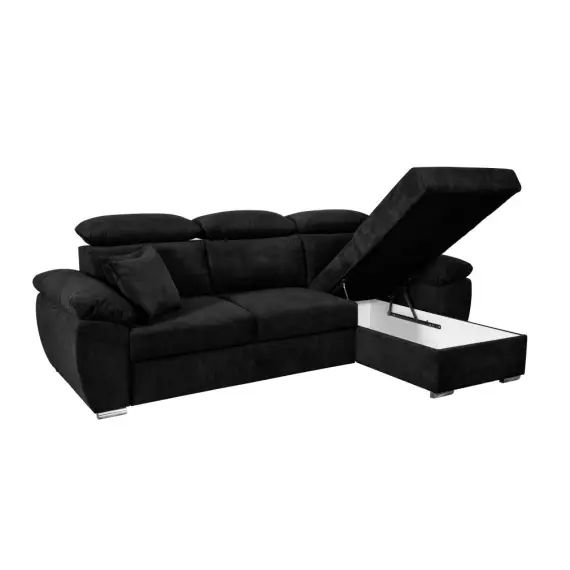 Canapé d’angle KOMO Reversible et Convertible avec coffre et têtières réglables en tissu – Noir – Usinestreet
