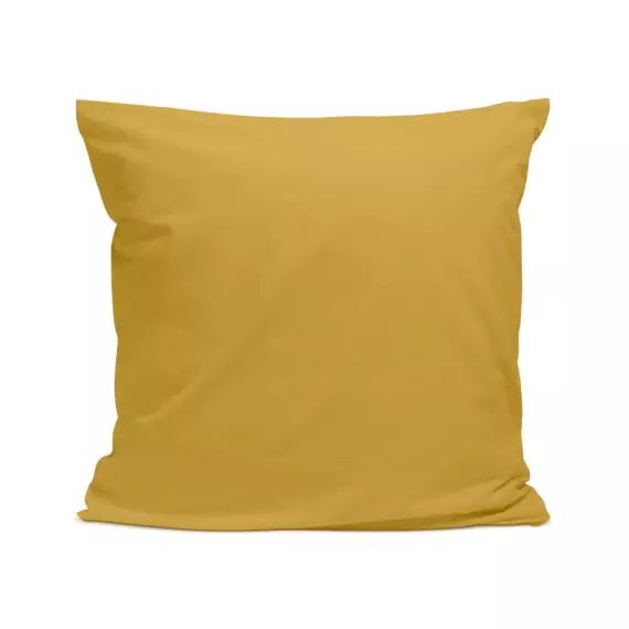 Taie d’oreiller unie en percale de coton moutarde 65x65cm