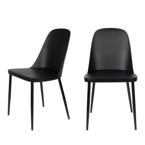 Pip – Lot de 2 chaises en résine et métal – Couleur – Noir