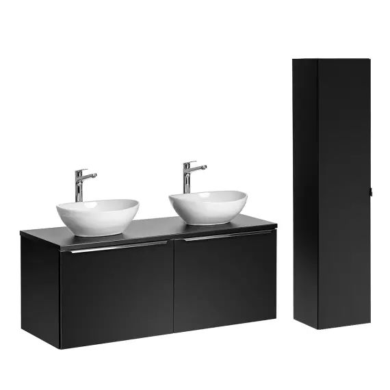 Ensemble meuble double vasque 120cm et colonne stratifiés et mdf noir